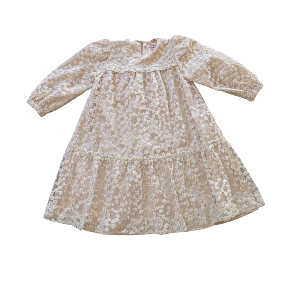 Poppy Oak Floral Embroidered 3/4 Sleeve Dress